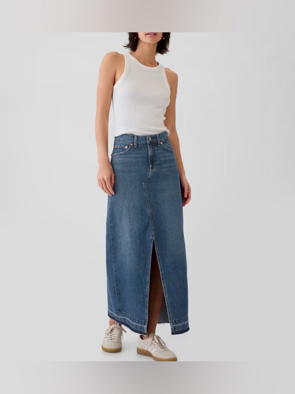 GAP Classic Blue Denim Maxi Skirt with Front Slit BNWT